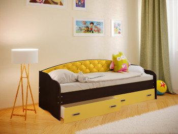 Кровать Софа-7 с мягкой спинкой (800х2000) Венге/Желтый в Быструхе - bystruha.mebel54.com | фото