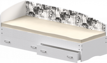 Кровать Софа-9 с мягкой спинкой с рисунком Милана (900х1900) Белый в Быструхе - bystruha.mebel54.com | фото