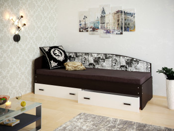 Кровать Софа-9 с мягкой спинкой с рисунком Милана (900х2000) Венге/Белый в Быструхе - bystruha.mebel54.com | фото