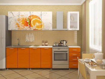 Кухонный гарнитур 1,8м Апельсин (Белый/Оранжевый металлик/Фотопечать апельсин) в Быструхе - bystruha.mebel54.com | фото