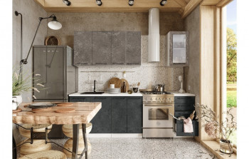 Кухонный гарнитур Нувель 1800мм белый/бетон коричневый/бетон черный в Быструхе - bystruha.mebel54.com | фото