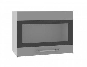 Норд ШВГС 600 Шкаф верхний горизонтальный со стеклом (Софт черный/корпус Белый) в Быструхе - bystruha.mebel54.com | фото