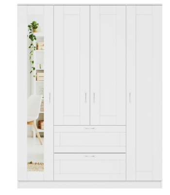 Шкаф четырехдверный Сириус с 1 зеркалом и 2 ящиками белый в Быструхе - bystruha.mebel54.com | фото