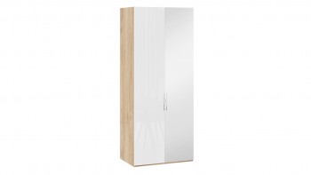 Шкаф для одежды с 1 глухой и 1 зеркальной дверями правый «Эмбер» Яблоня Беллуно/Белый глянец в Быструхе - bystruha.mebel54.com | фото