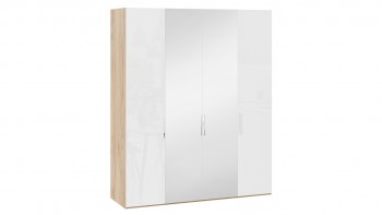 Шкаф комбинированный с 2 глухими и 2 зеркальными дверями «Эмбер» Яблоня Беллуно/Белый глянец в Быструхе - bystruha.mebel54.com | фото