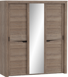 Шкаф трехдверный Соренто с раздвижными дверями Дуб стирлинг/Кофе структурный матовый в Быструхе - bystruha.mebel54.com | фото
